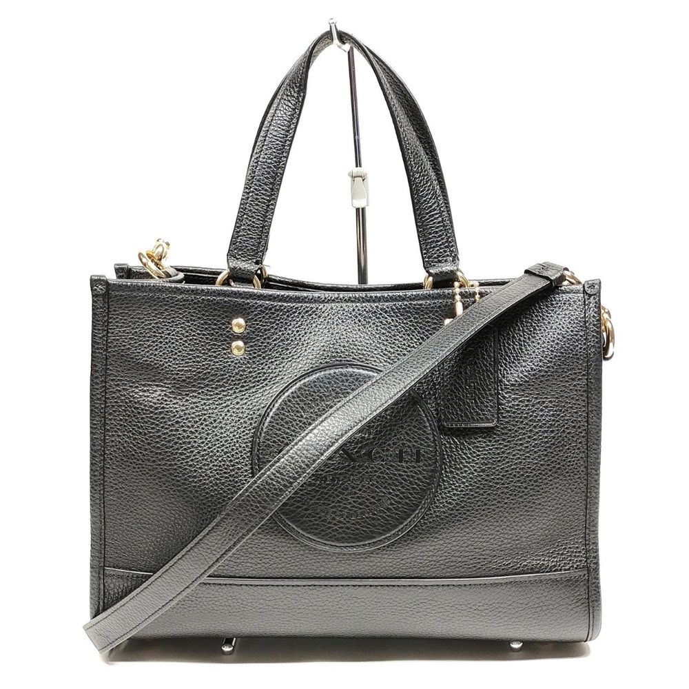 COACH Black Pebbled Leather Tote Bag with crossbody strap